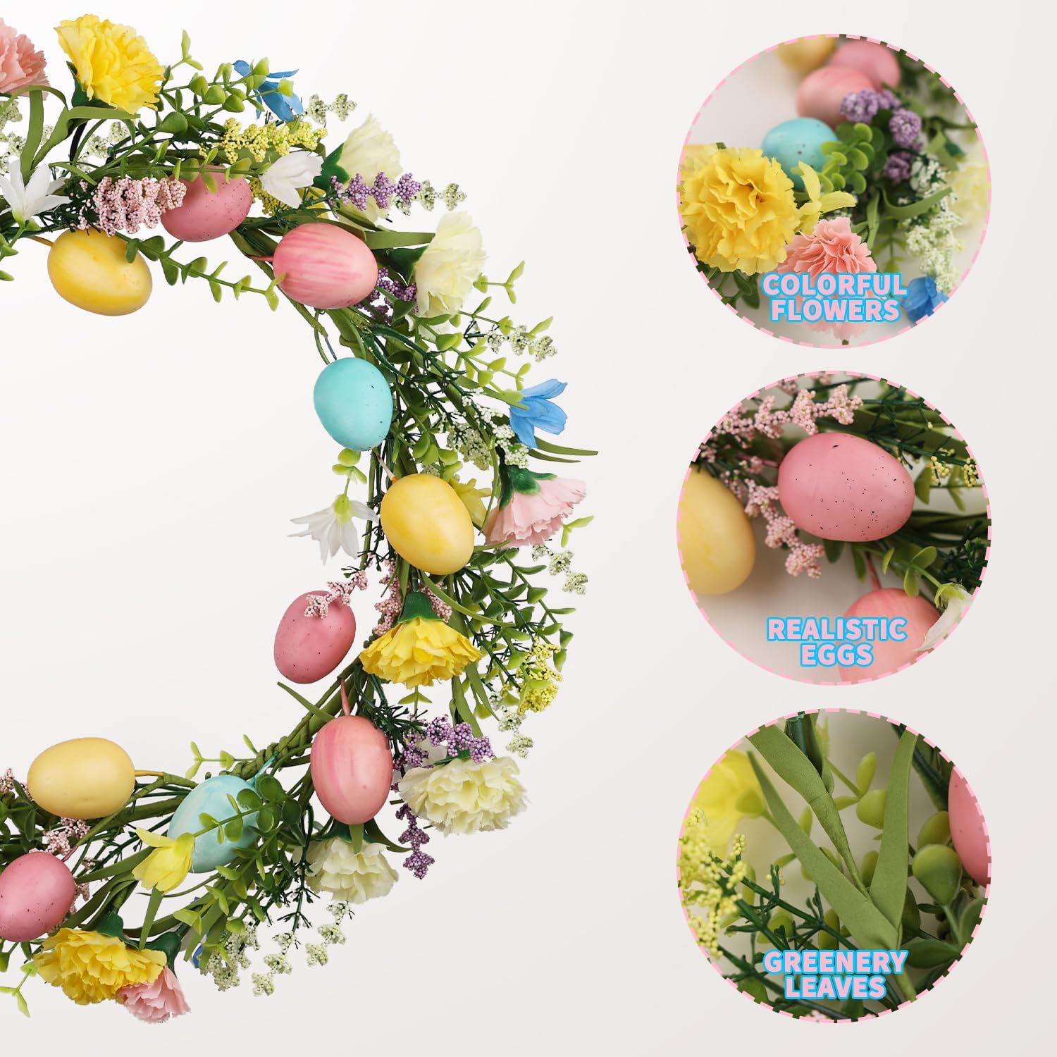 16 Inch Easter Wreath with Eggs and Flowers