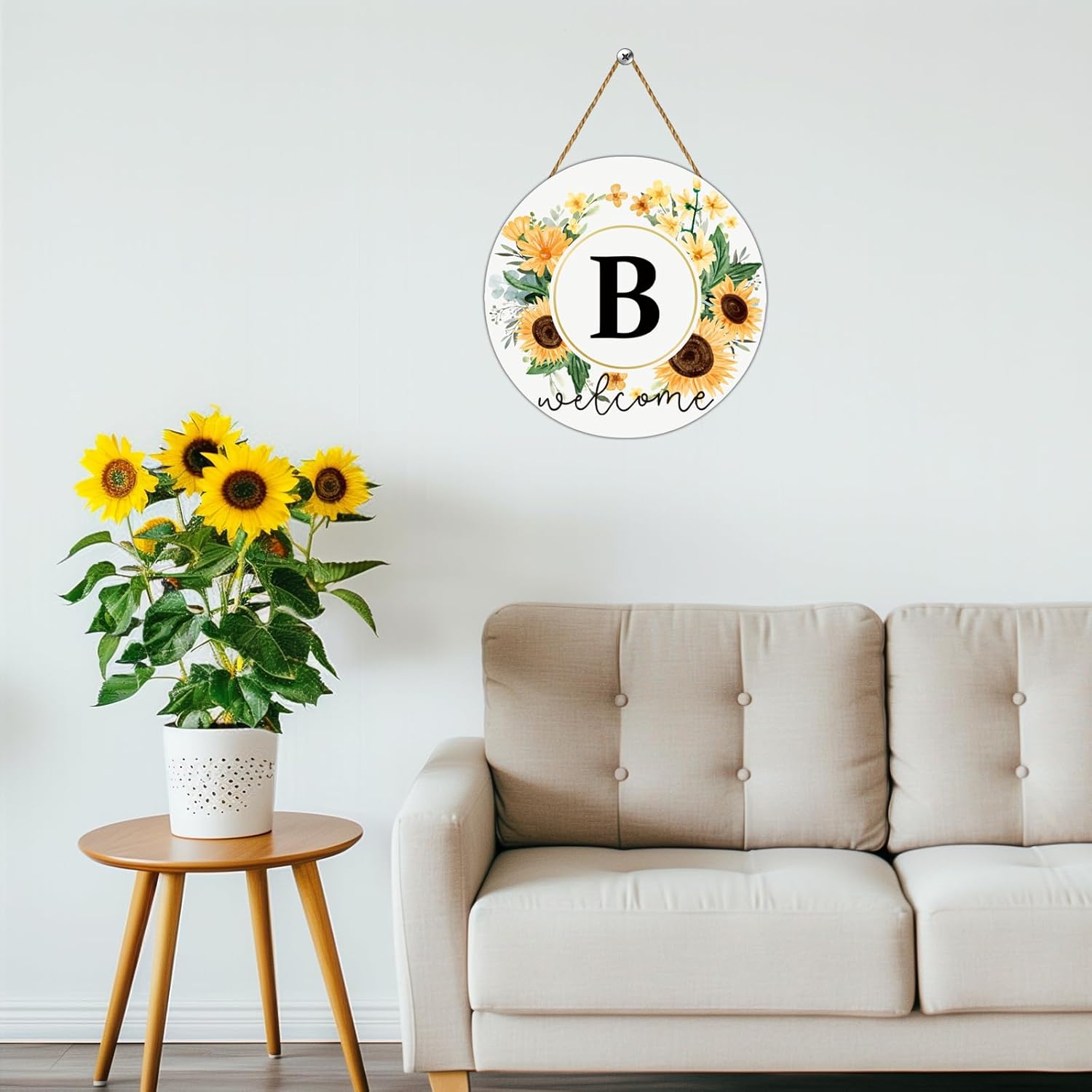 Sunflower Monogram Letter B Wreath Welcome Sign