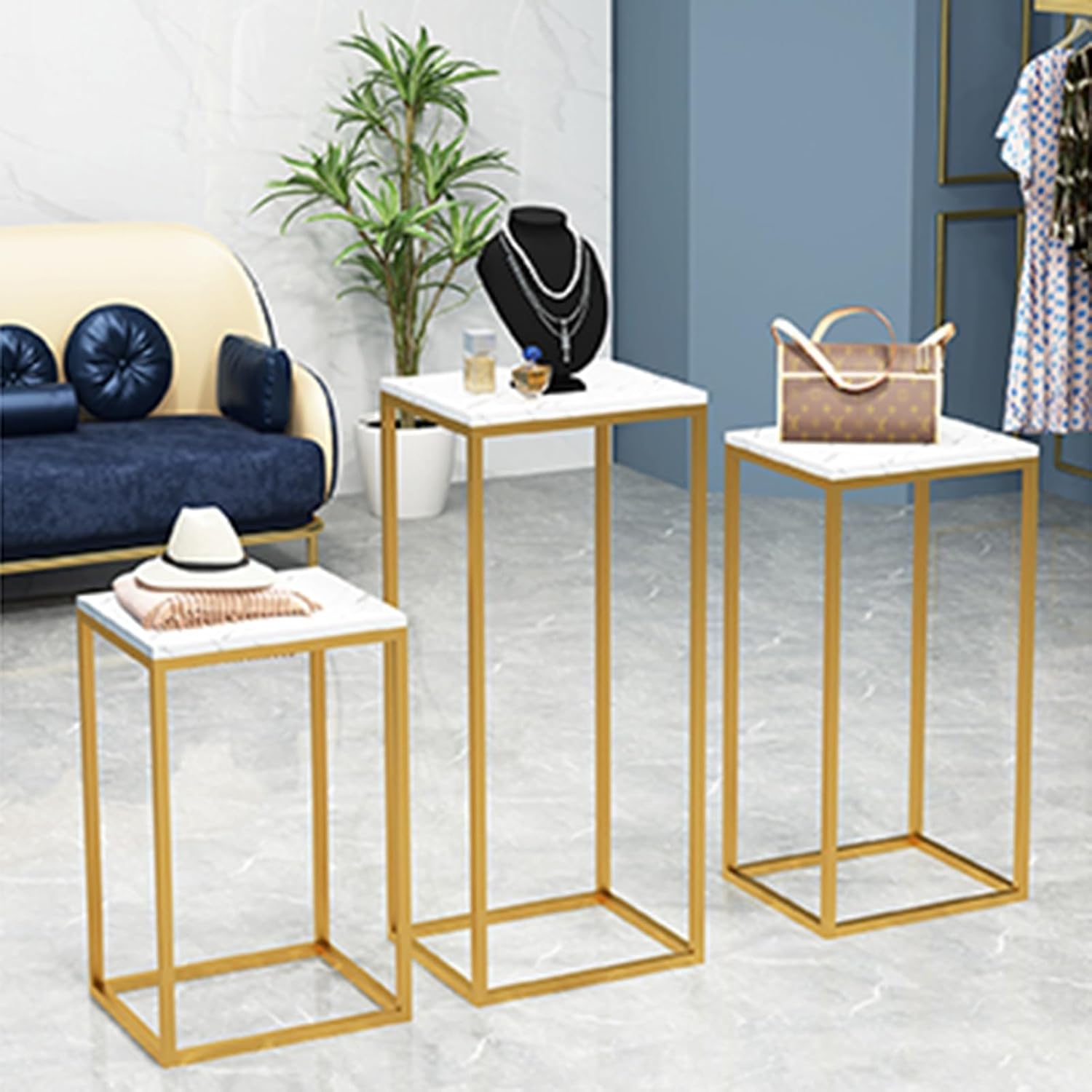 Metal Display Pedestal Stand for Clothing Store Black 35x25x60cm