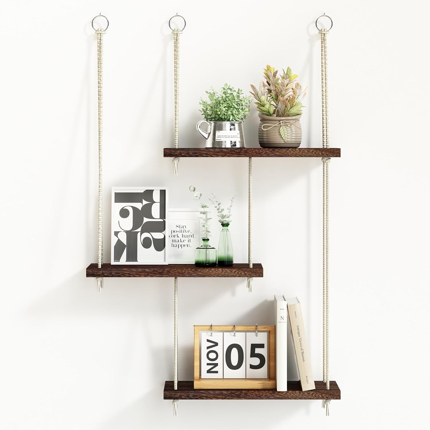 Fixwal 3 Tier Floating Wall Shelf - Dark Brown