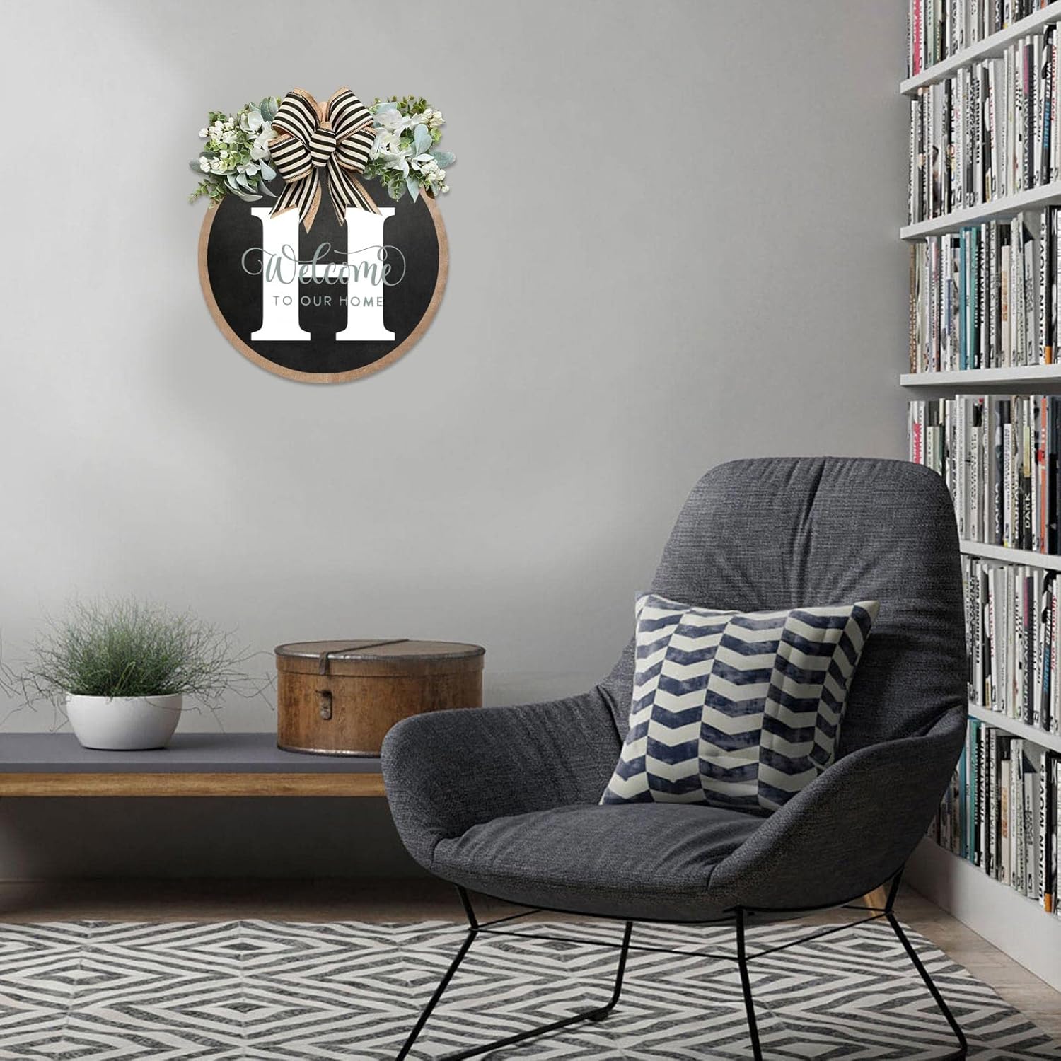 Unique Initial Last Name Round Front Door Wreath with Bow 1