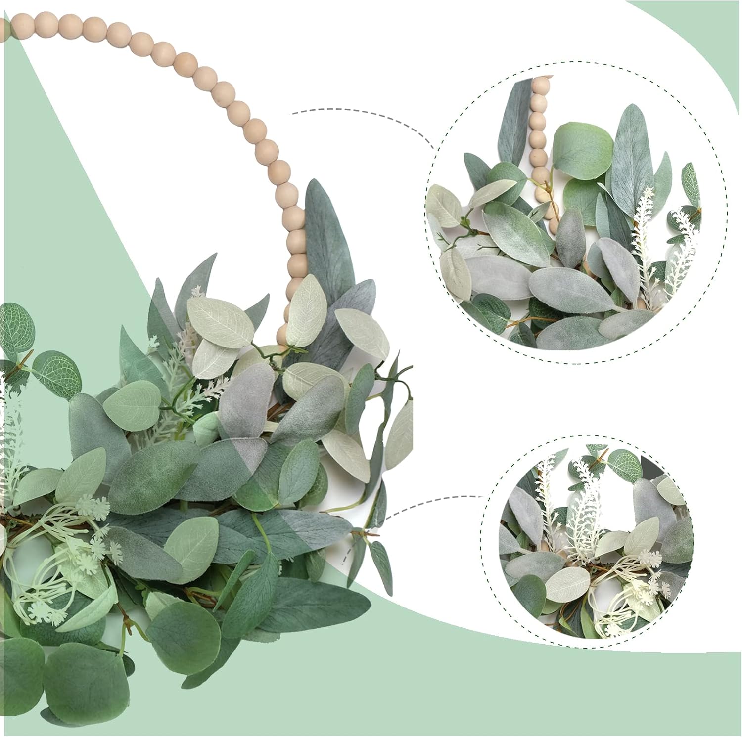 TEMPUS 2Pcs 16 Inch Artificial Eucalyptus Wreaths Handmade