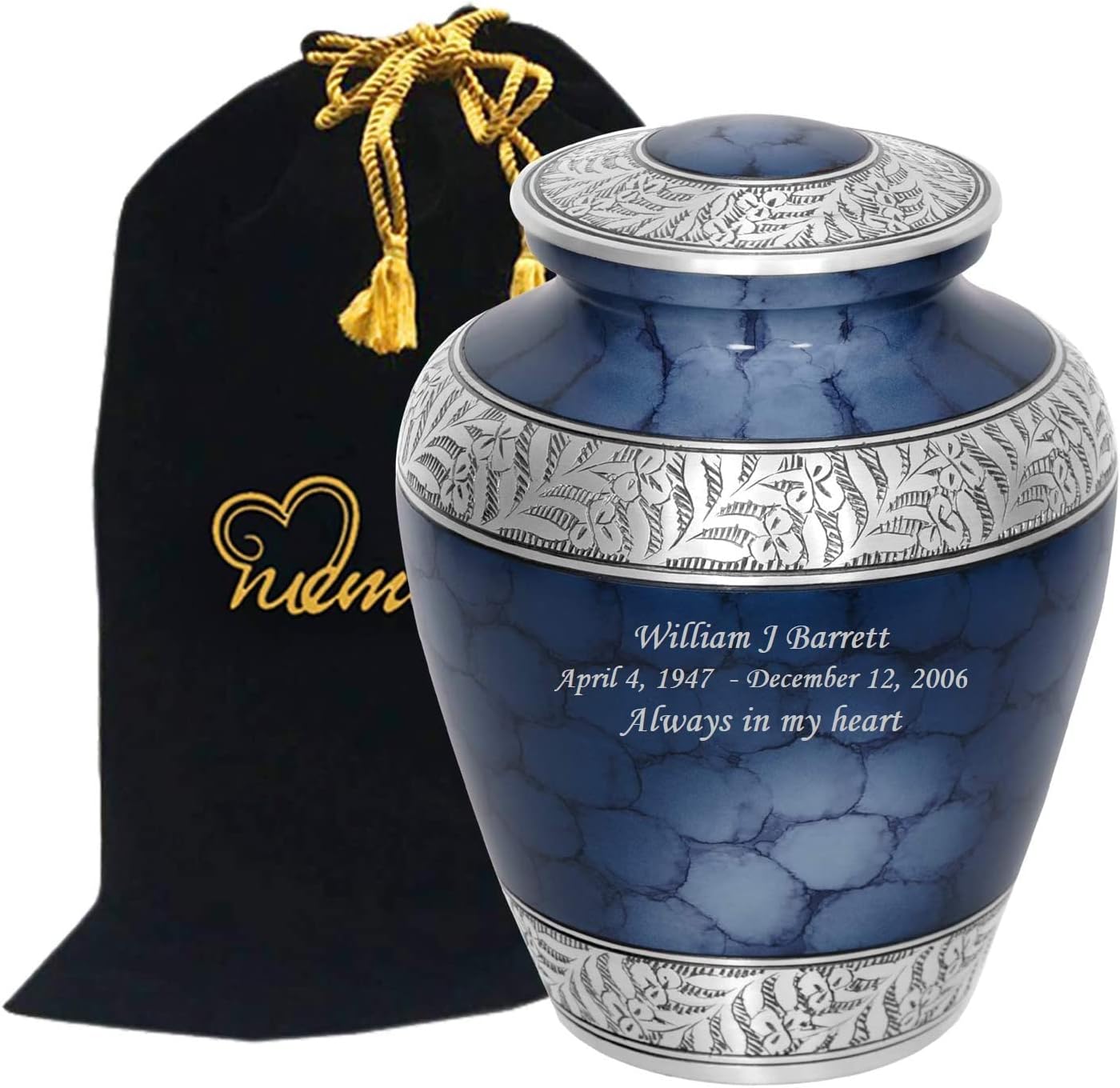 Custom Engraved Cremation Urn - Handmade Cloud Blue Urn for Ashes