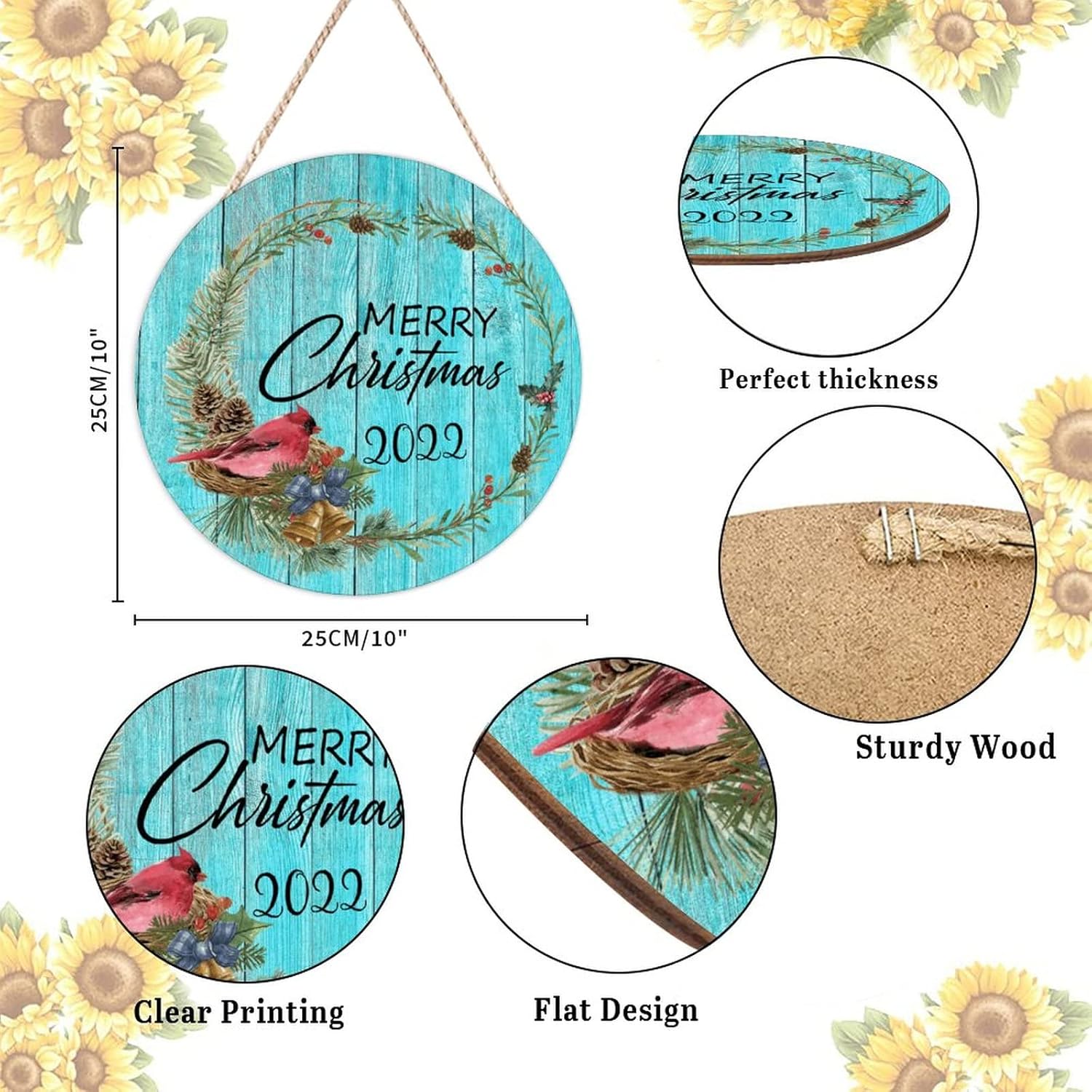 Farmhouse Door Hanger Red Bird Holly Berry Wreath 10x10in