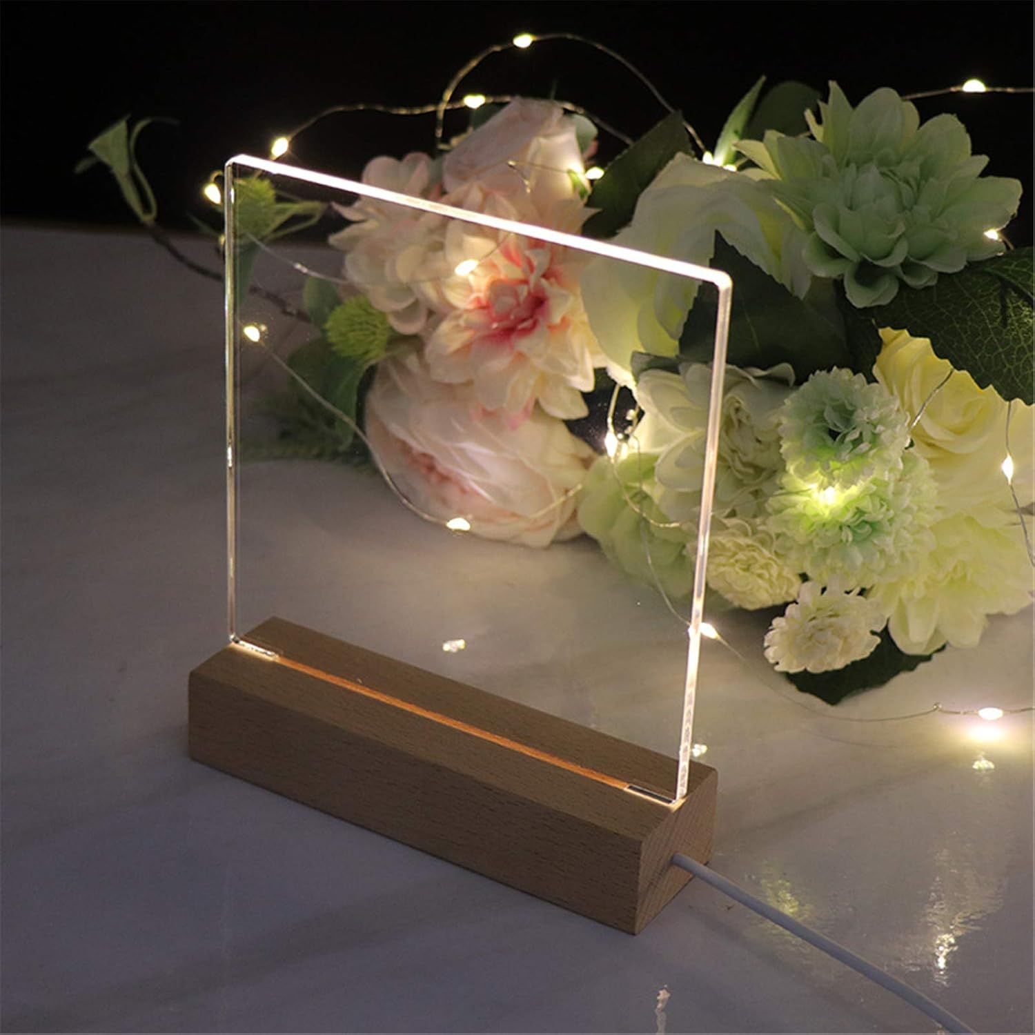 Wooden Lighted Crystal Display Pedestal Stand 2 Pack - Warm Light