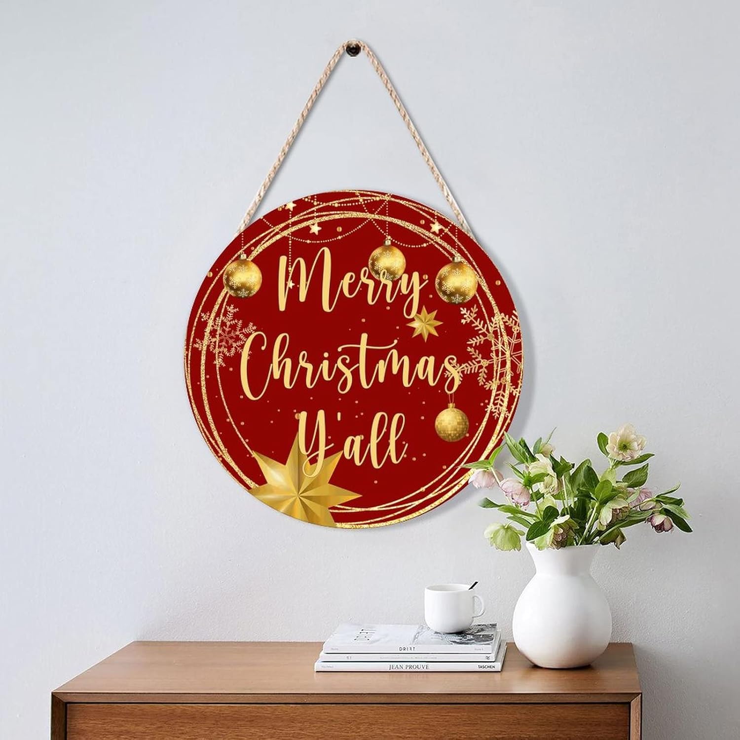 Christmas Gold Wreath Door Hanger Wood Sign 1
