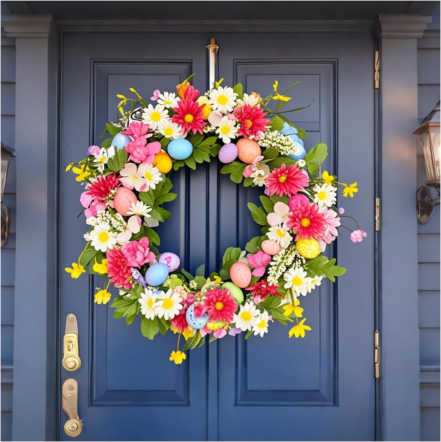 18 Inch Artificial Spring Door Wreath with Eggs and Flowers