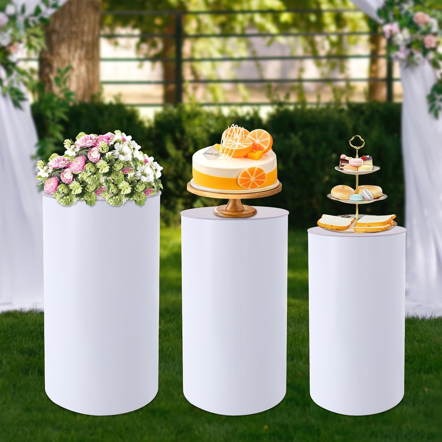 White Cylinder Pedestal Stand 3Pcs for Parties