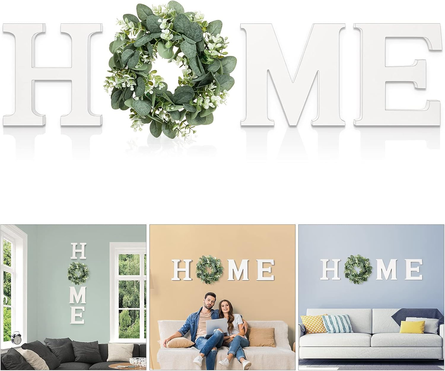 MAYICIVO Modern Wooden Home Sign with Wreath