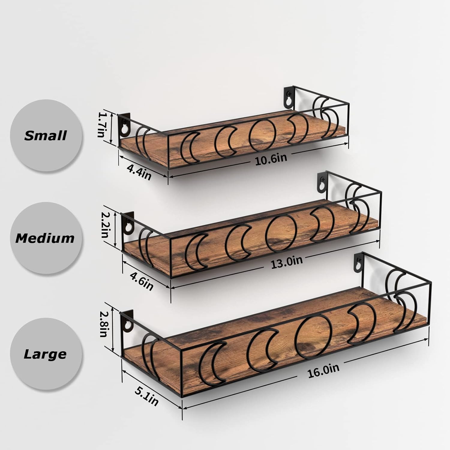 PHAREGE Moon Phase Floating Shelves Set of 3