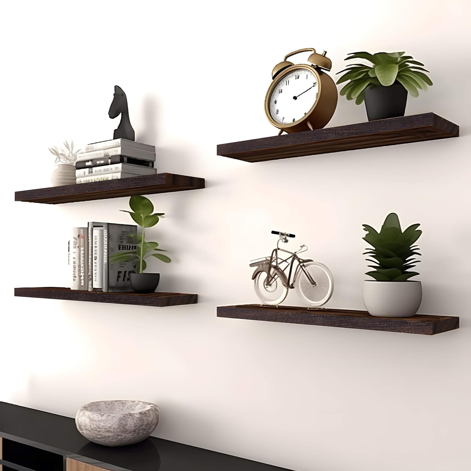 PHPH Wood Floating Shelves Set of 6 17 Inch Brown