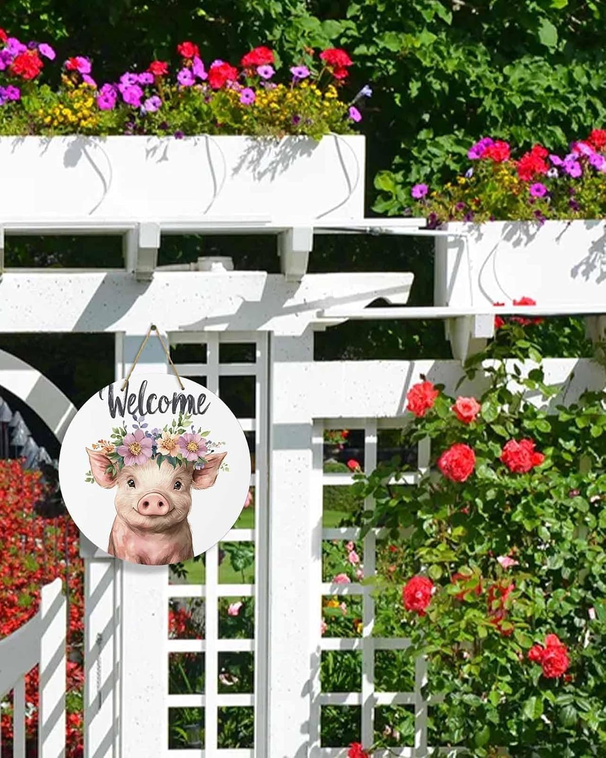 10 Inch Pink Pig Welcome Sign Wood Door Wreath