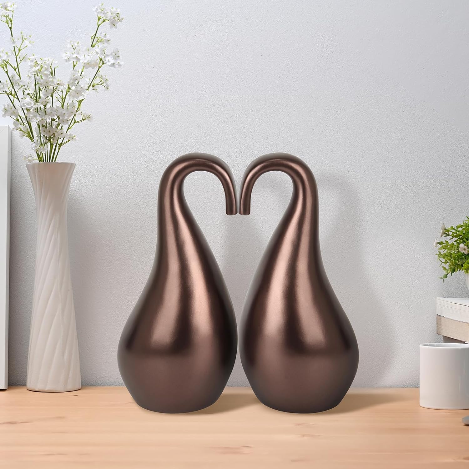 Double Urns for Human Ashes Swan and Heart Design