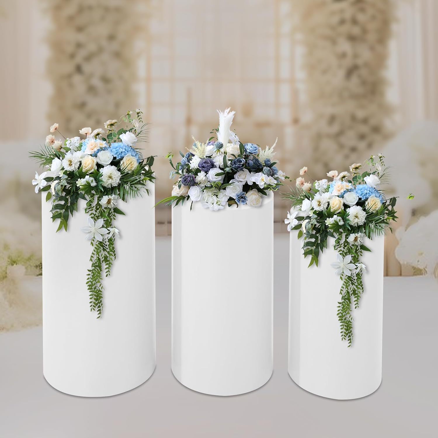3Pcs Round Cylinder Pedestal Stands for Party Wedding Decor