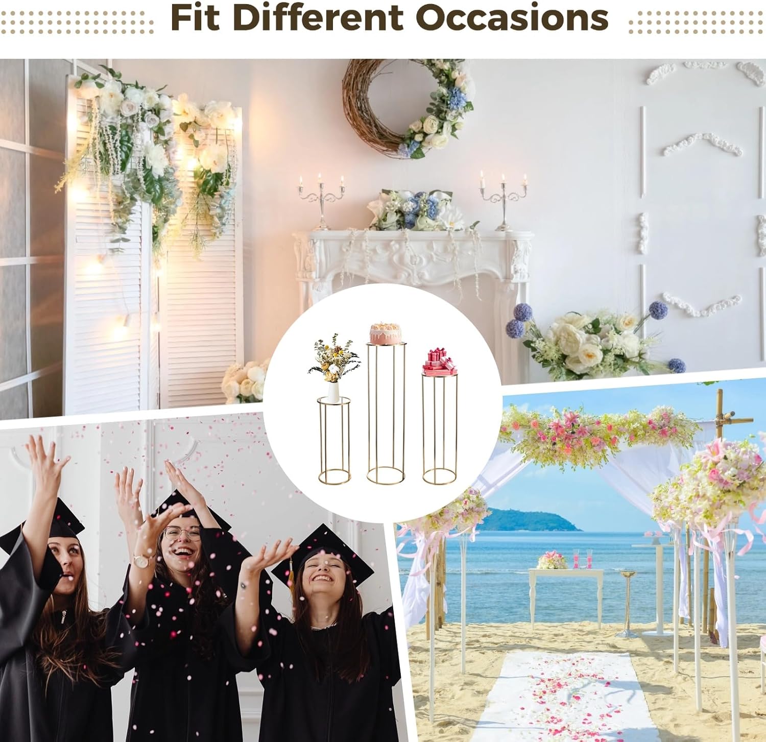 Homaisson 3pcs Metal Cylinder Pedestal Stand for Party