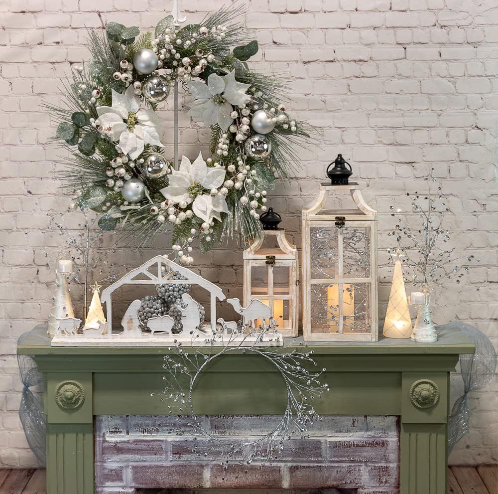 Boston International 26-Inch Winter Wreath with White Poinsettia and Silver Ball