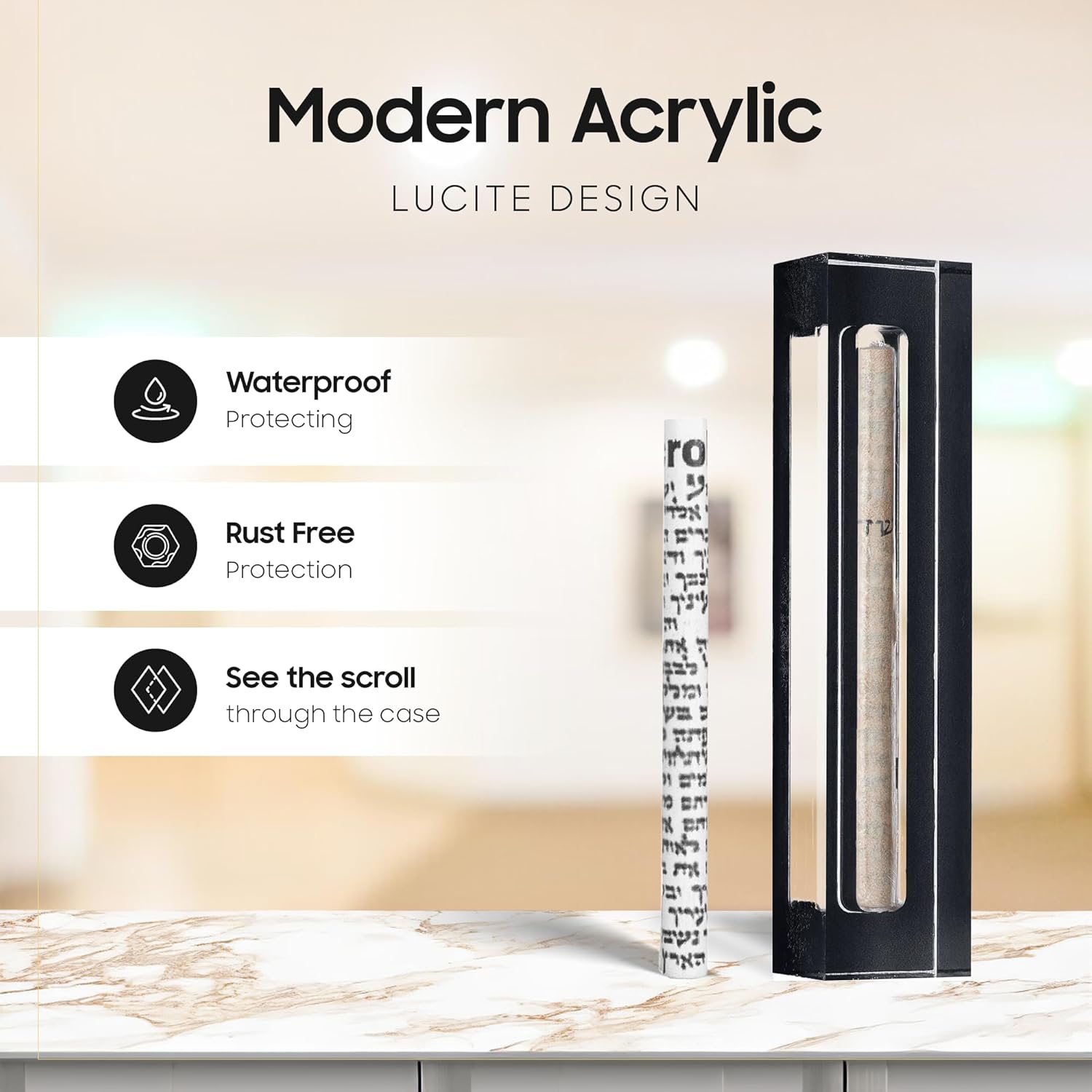 AS Mezuzah Acrylic Case for Door - Black 7 Inches