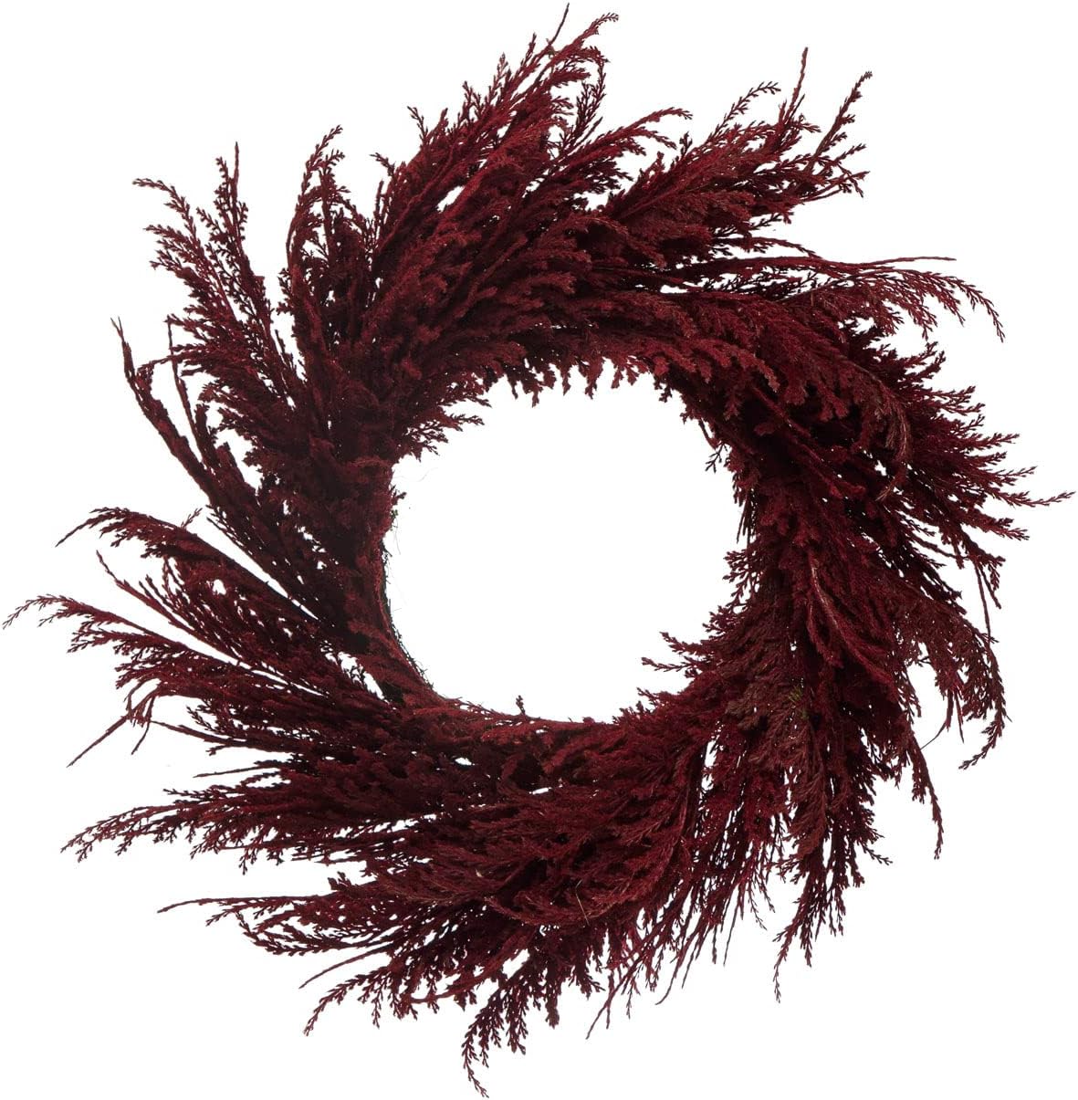 Creative Co-Op Round Faux Pampas Grass Wreath in Burgundy