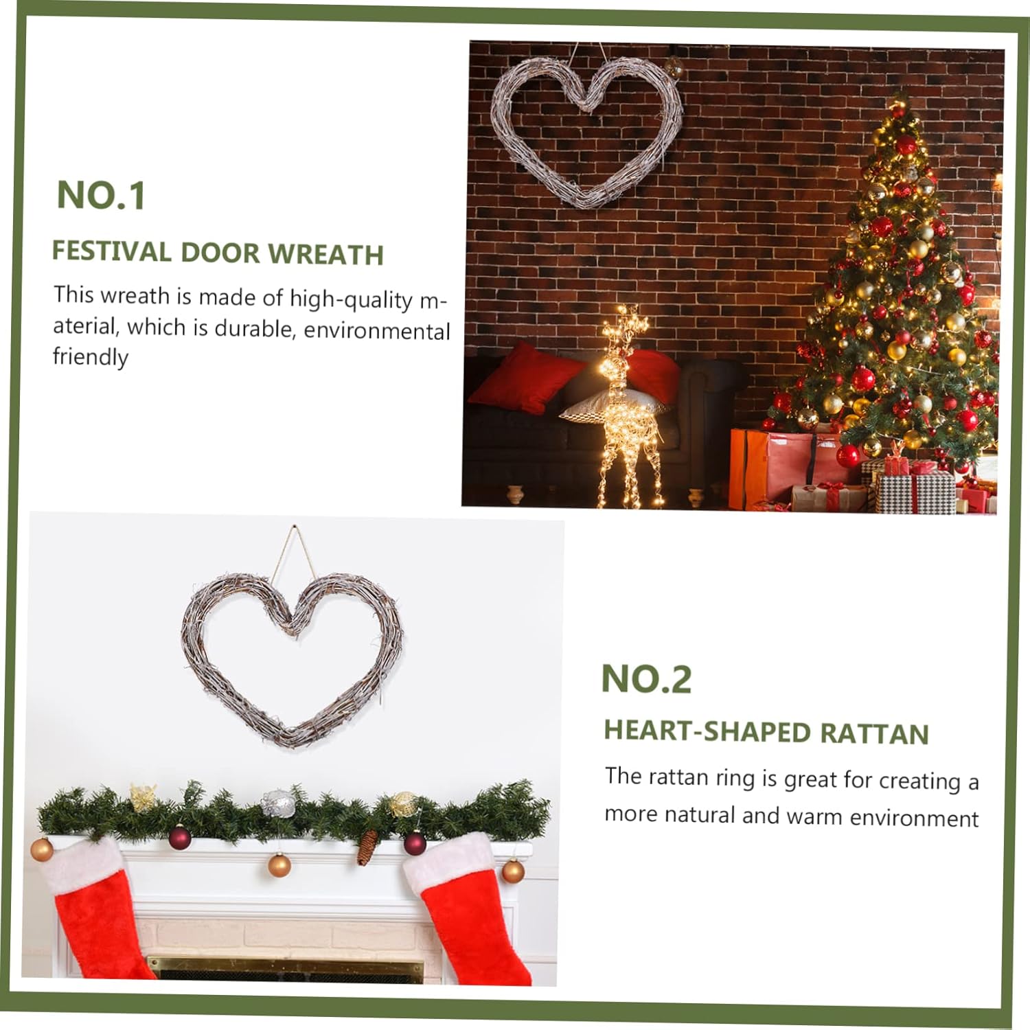 PRETYZOOM Rattan Heart-Shaped Door Wreath