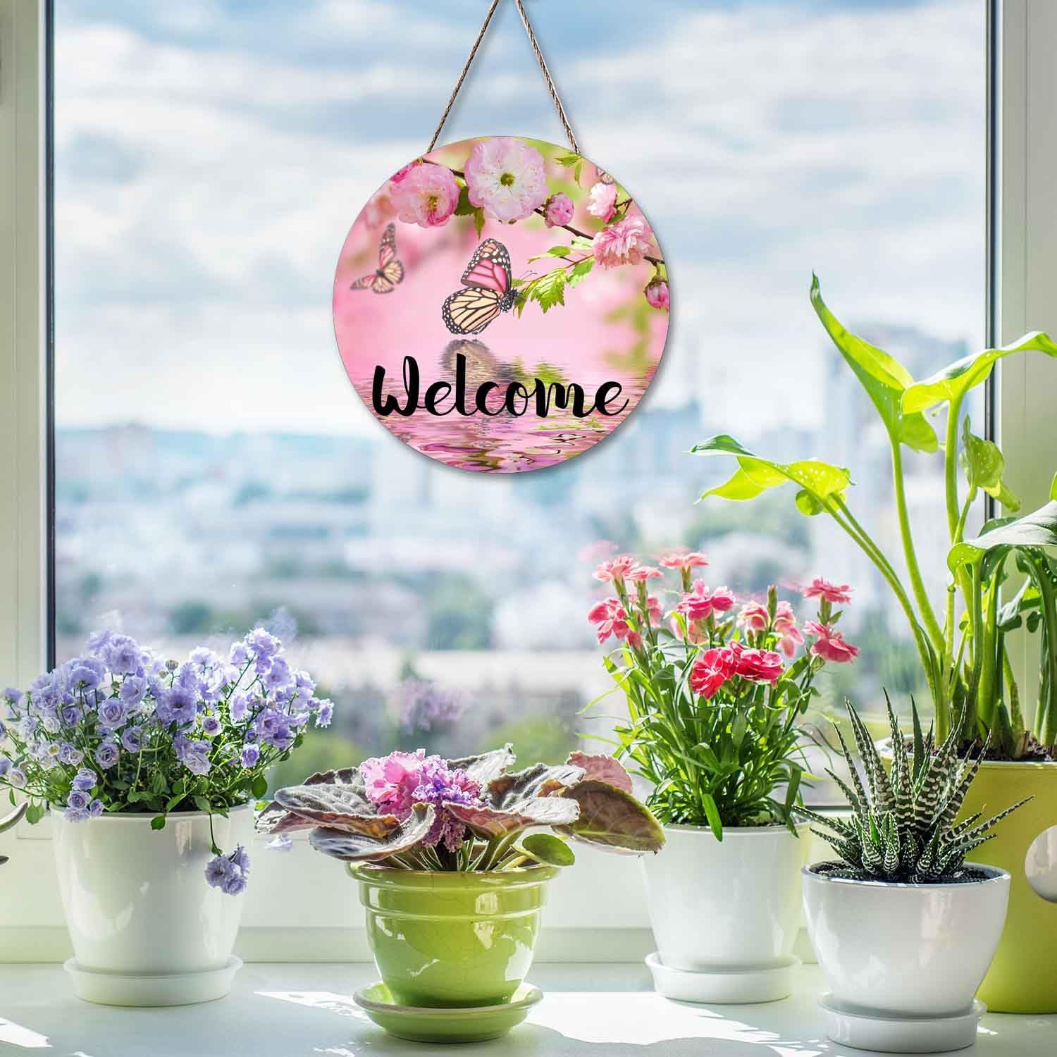 Welcome Butterfly Door Wreath Sign Front Door Decor