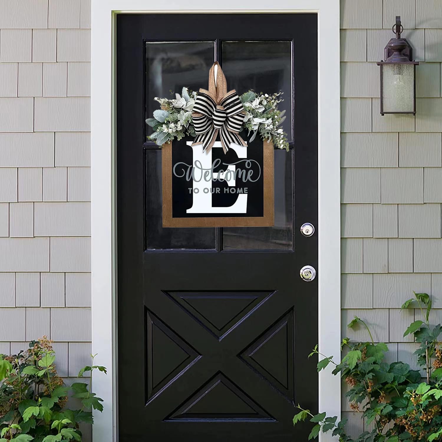 2023 New Surname Front Door Garland Wreath with 26 Letters Welcome Sign