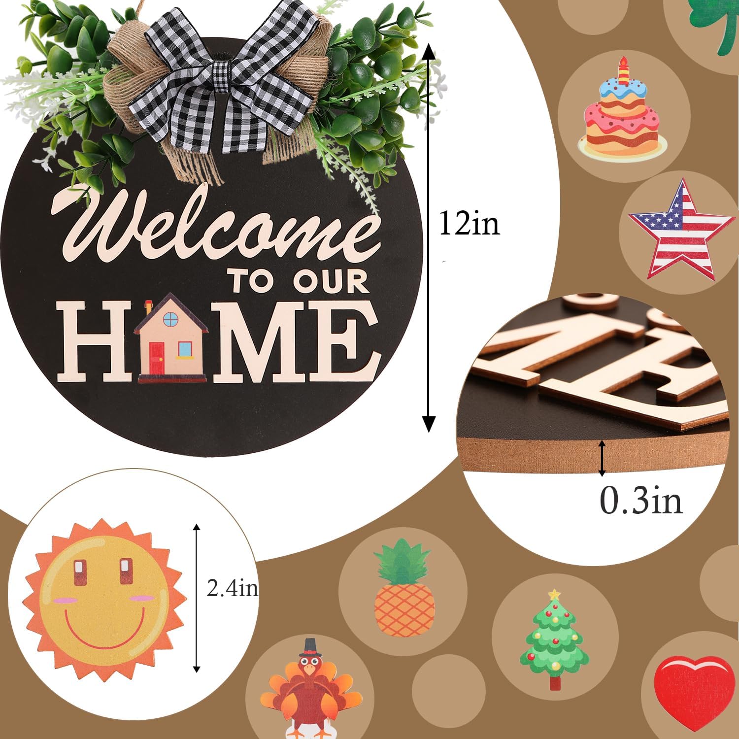 Interchangeable Welcome Sign with 4 Wreaths and 14 Holiday Icons