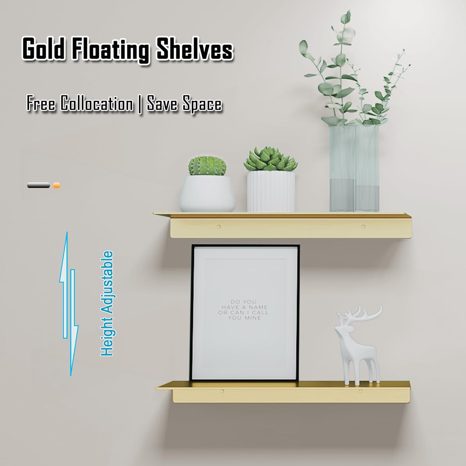 Metal Floating Shelves Set of 2 Brushed Gold Wall Shelves