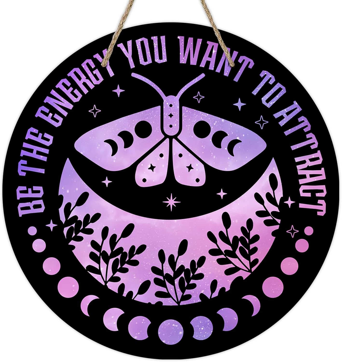 Deroro Purple Halloween Witch Moon Phase Door Sign