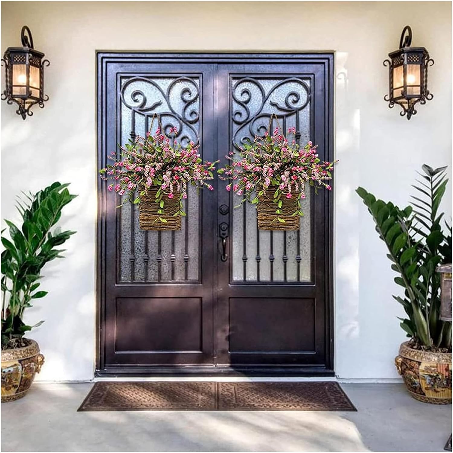 Pink Hydrangea Door Wreath Basket Farmhouse Decor
