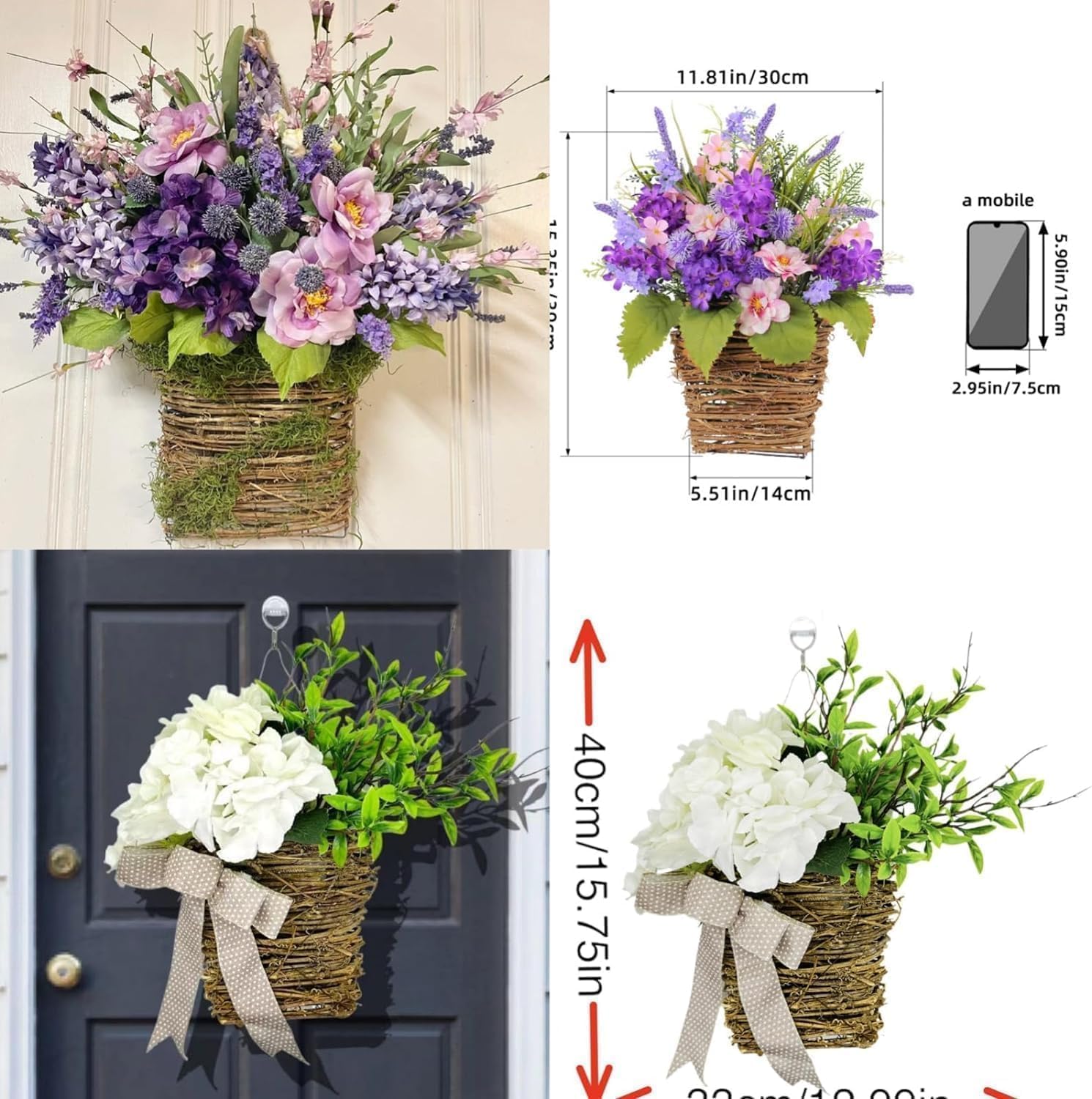 Manutox Hydrangea Door Wreath Basket Decor