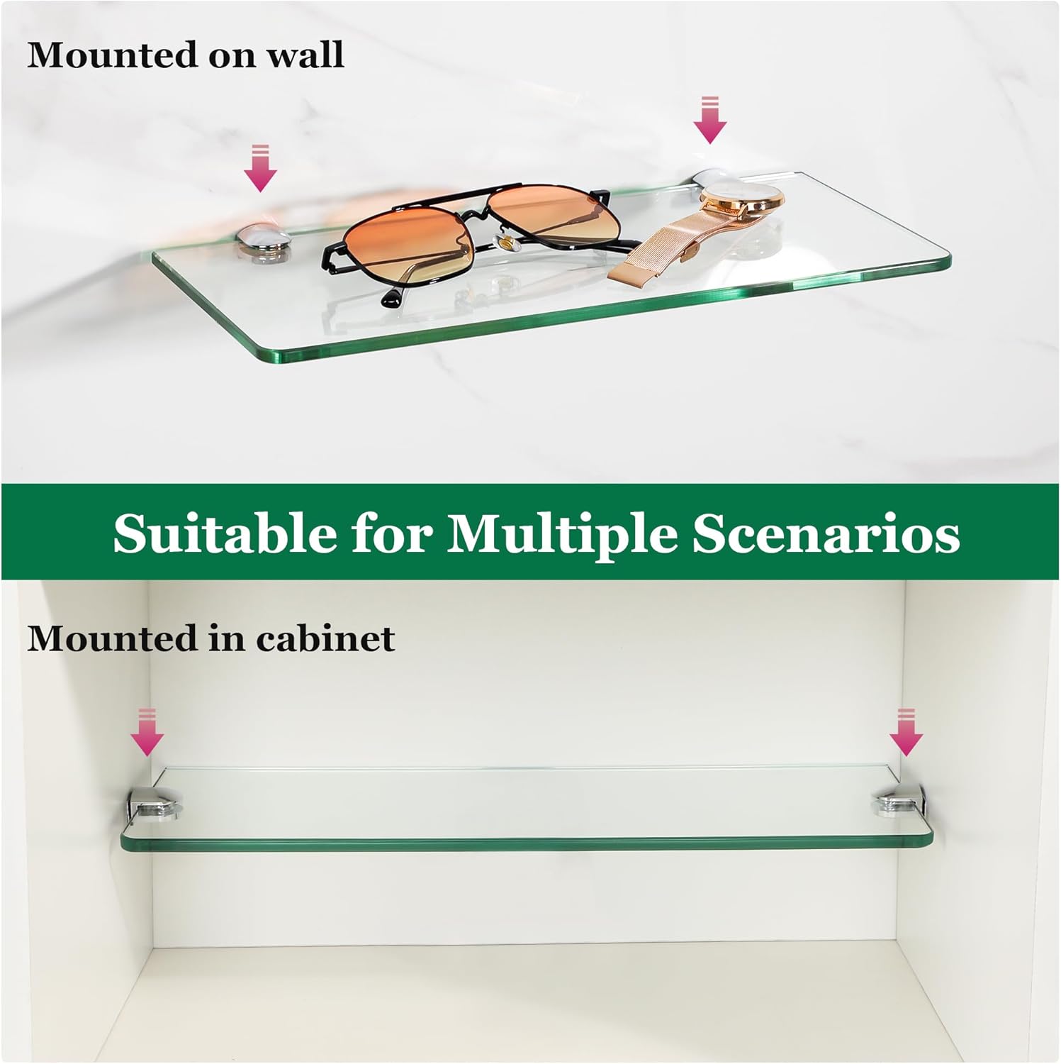 SAYAYO Clear Tempered Glass Floating Shelves Set of 3 12 Inch