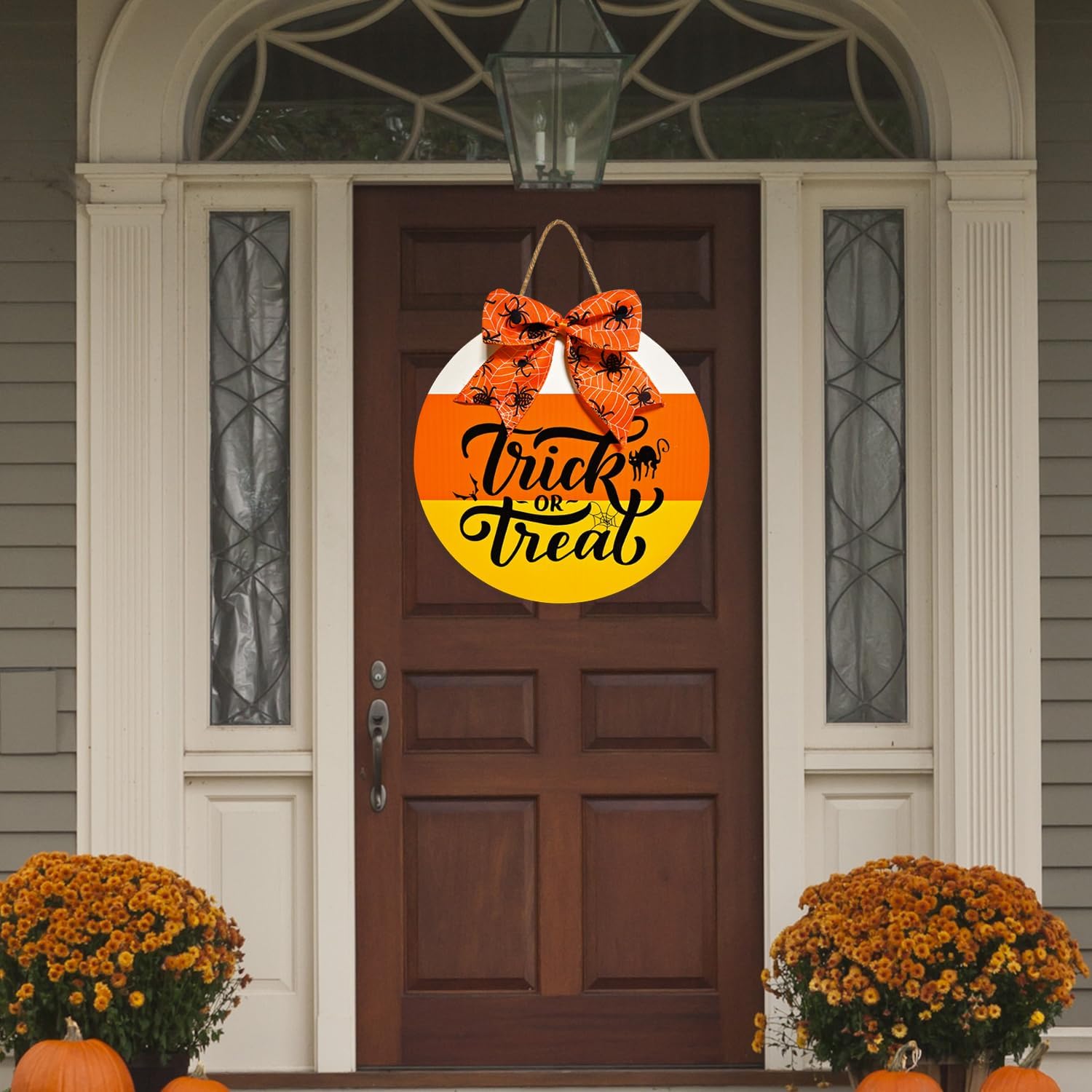 Trick or Treat Halloween Door Sign with Spider Web Pattern