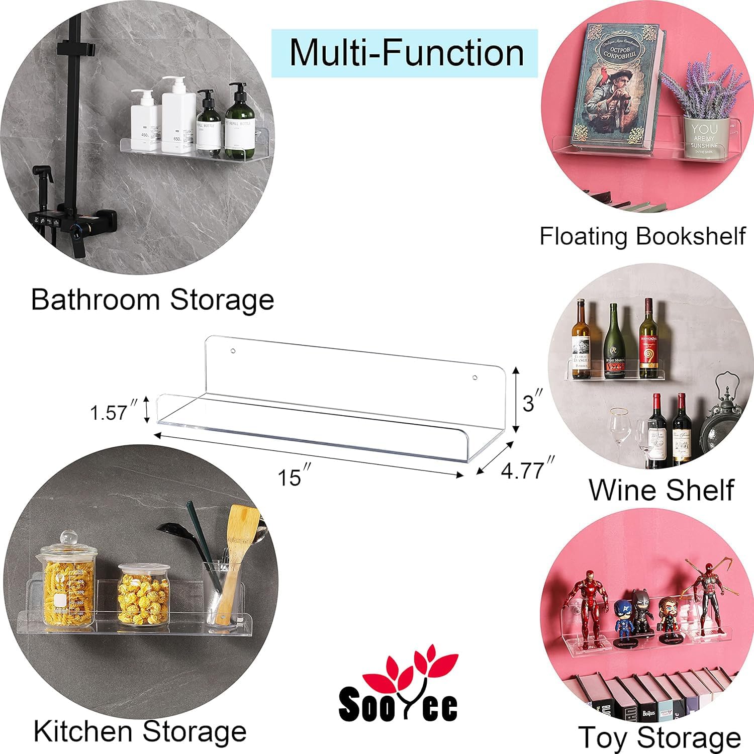 Sooyee Clear Acrylic Floating Shelves 6 Pack