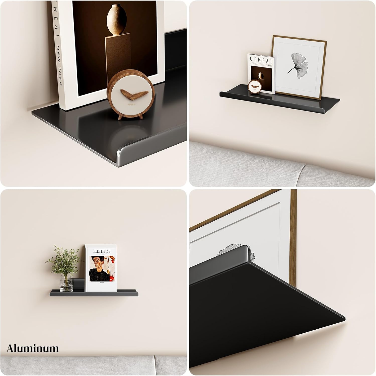 Modern Floating Shelf for Wall Black 12 Inches