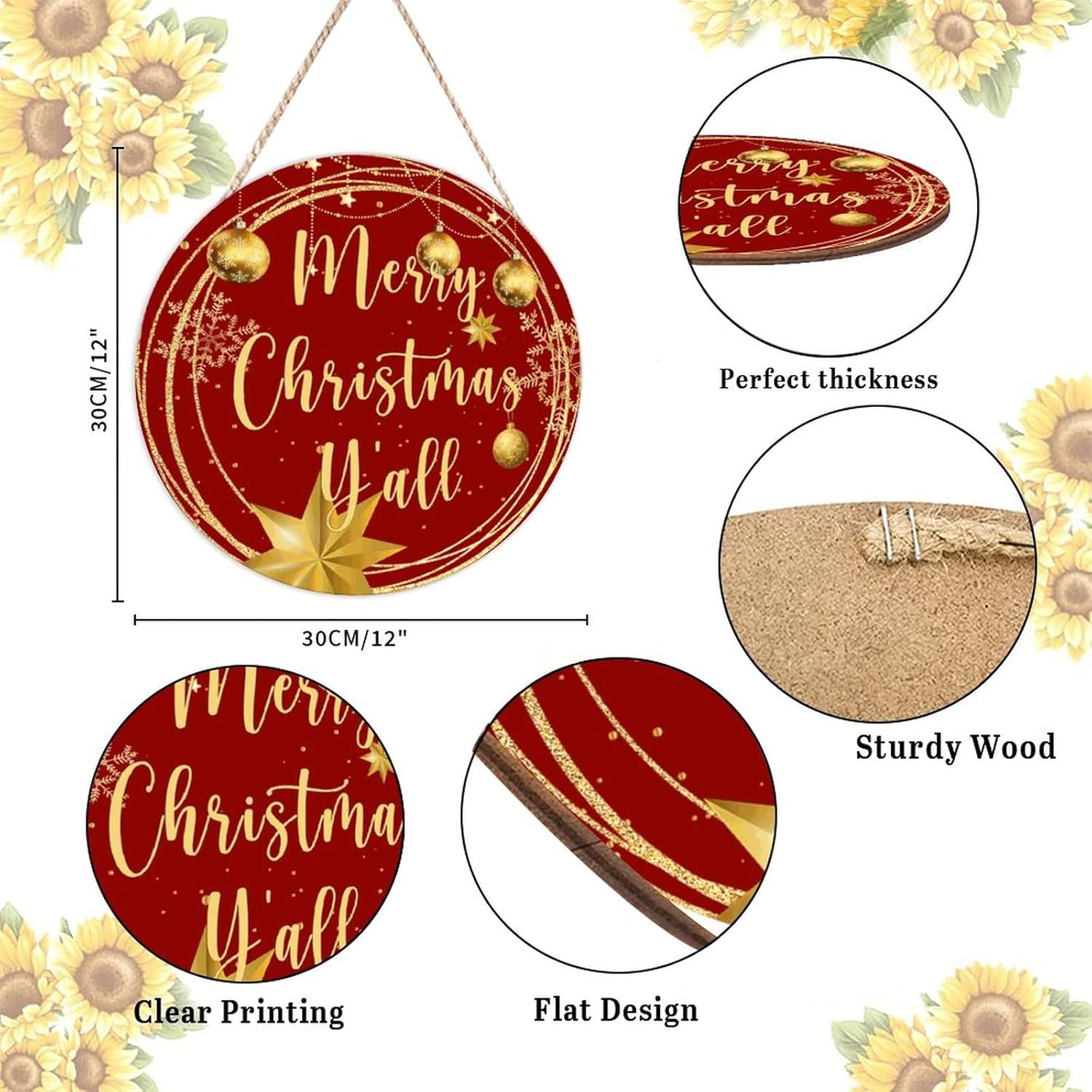 Christmas Gold Wreath Door Hanger Wood Sign 1