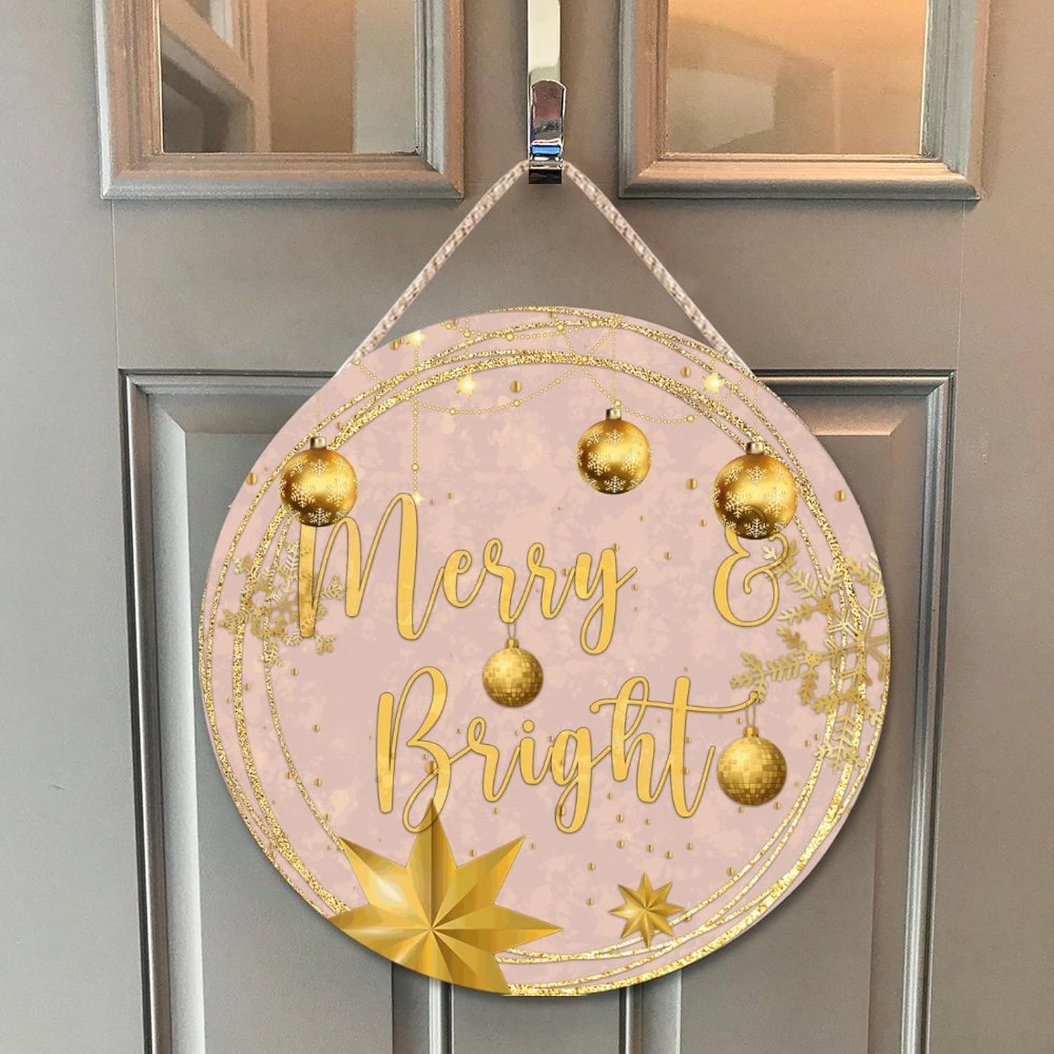 Christmas Gold Wreath Door Hanger for Home Decor