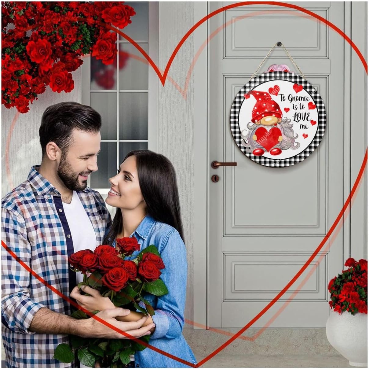 To Gnome Me Valentine Wreath Sign 6x6 Inch Door Hanger