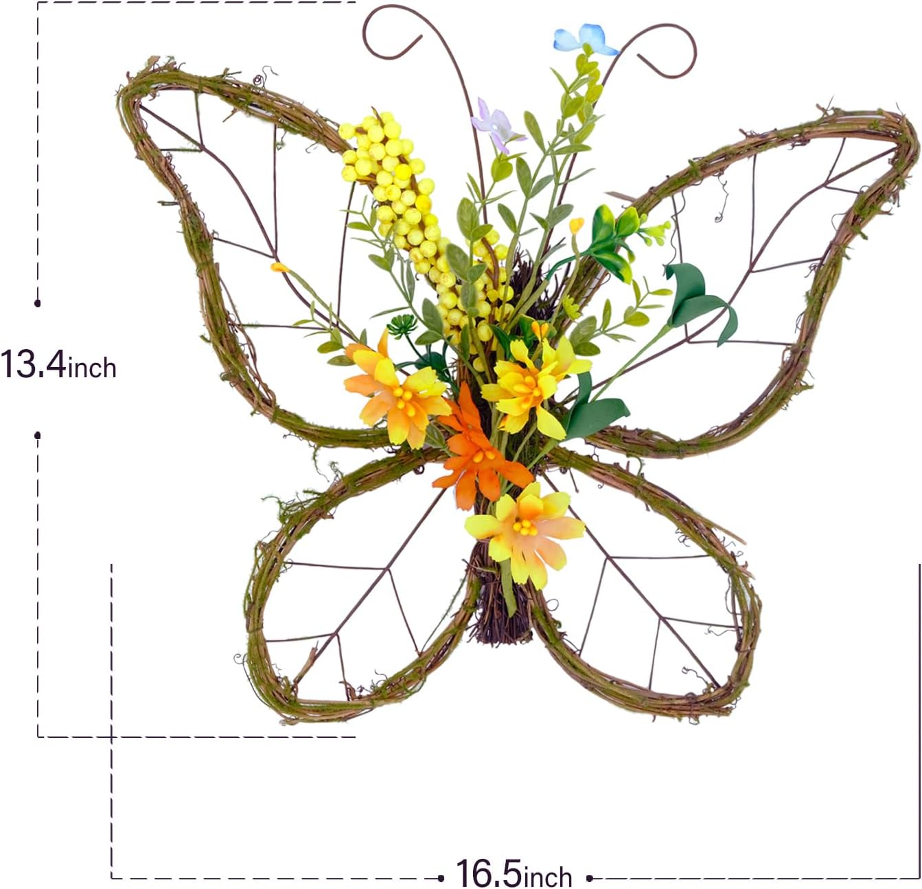 Butterfly Shaped Spring Wreath with Pastel Berries and Flowers