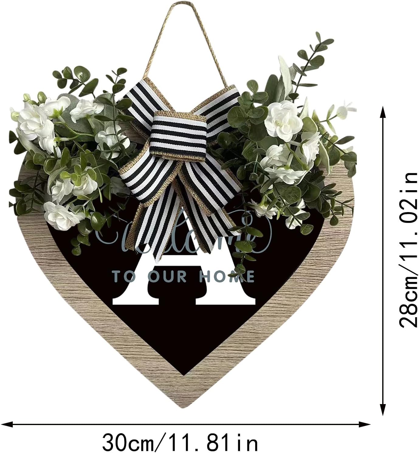 Initial Last Name Love Heart Front Door Wreath with Bow