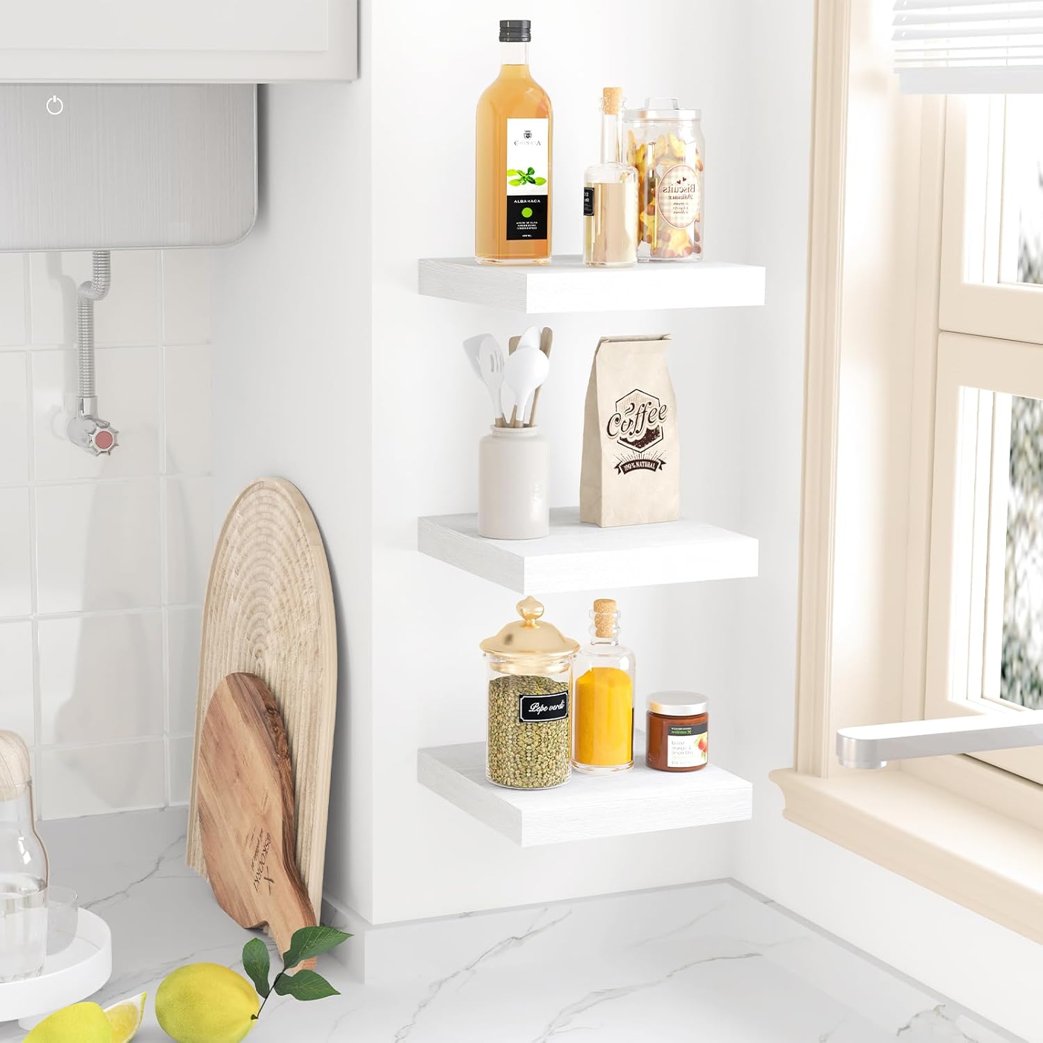 Fixwal 8in Floating Shelves Set of 3 Wall Mount Decor