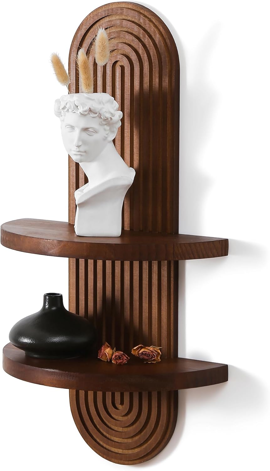 Modern Wall Shelf with Arched Wood Design Walnut