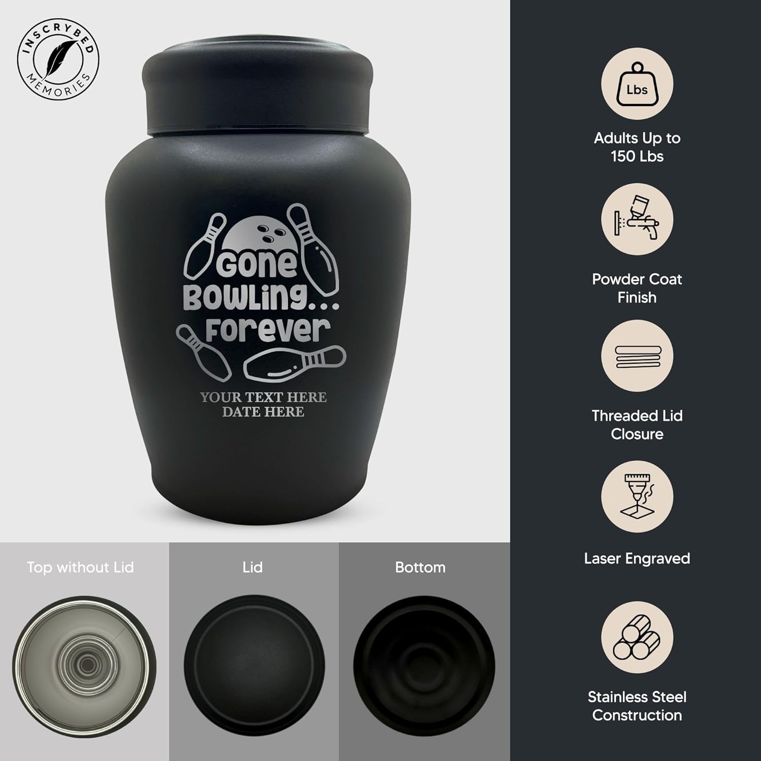 Custom Cremation Urn for Adult Ashes - Gone Bowling Design