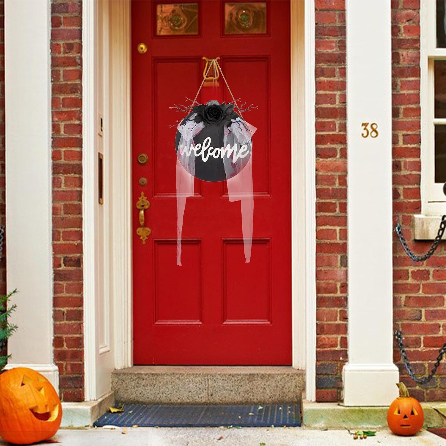 Halloween Welcome Sign Wooden Door Hanging Wreath