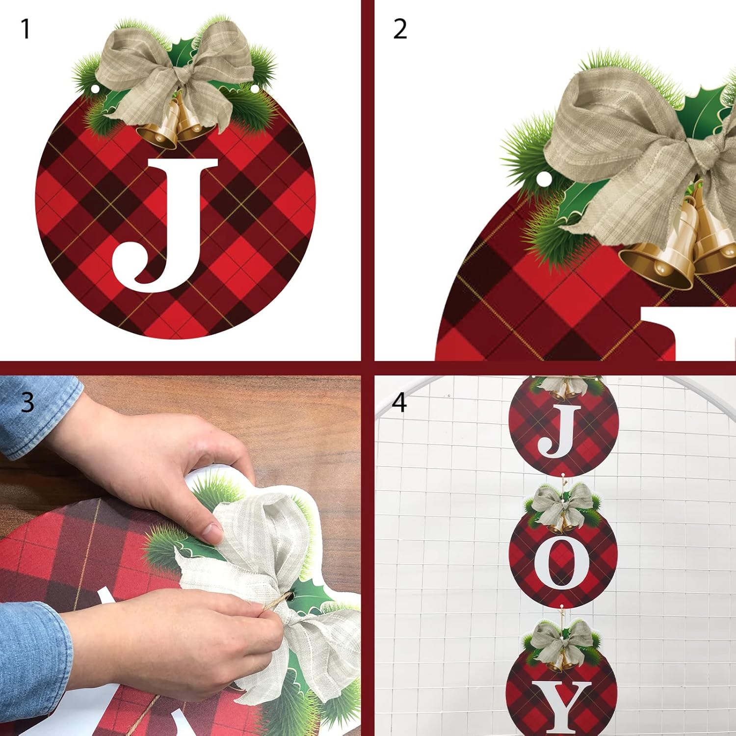 3pcs Buffalo Plaid Christmas Wreaths for Front Door