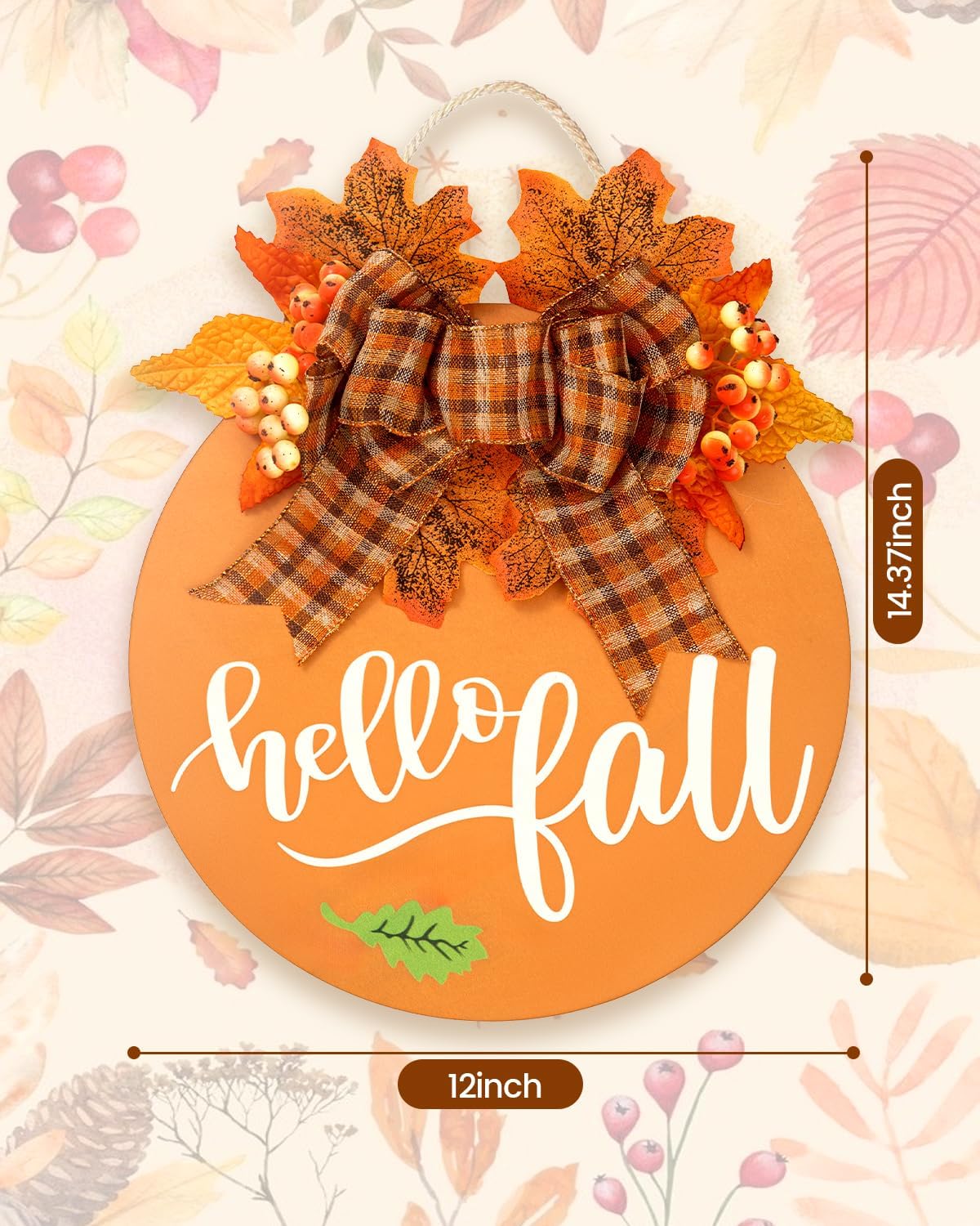 Hello Fall Wreath for Front Door 12 Inch