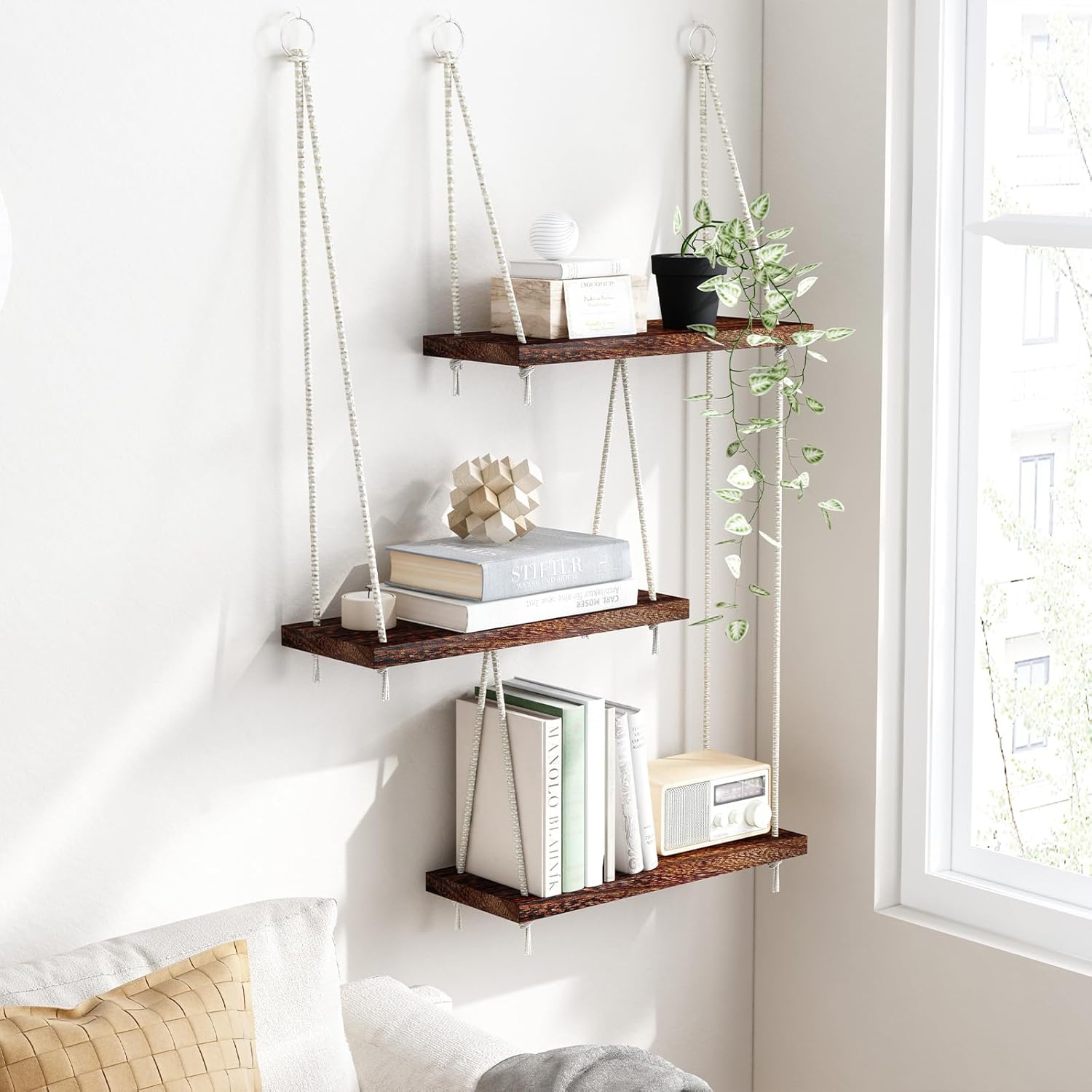 Fixwal 3 Tier Floating Wall Shelf - Dark Brown