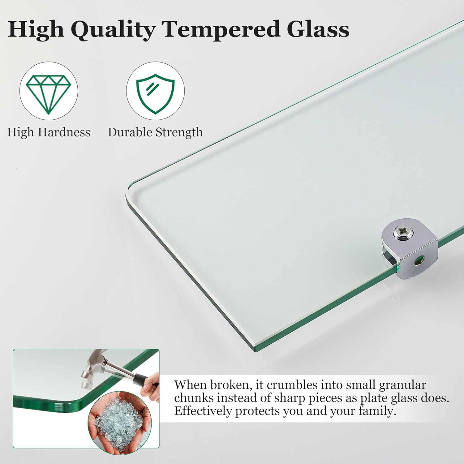 SAYAYO Clear Tempered Glass Floating Shelves Set of 3 12 Inch