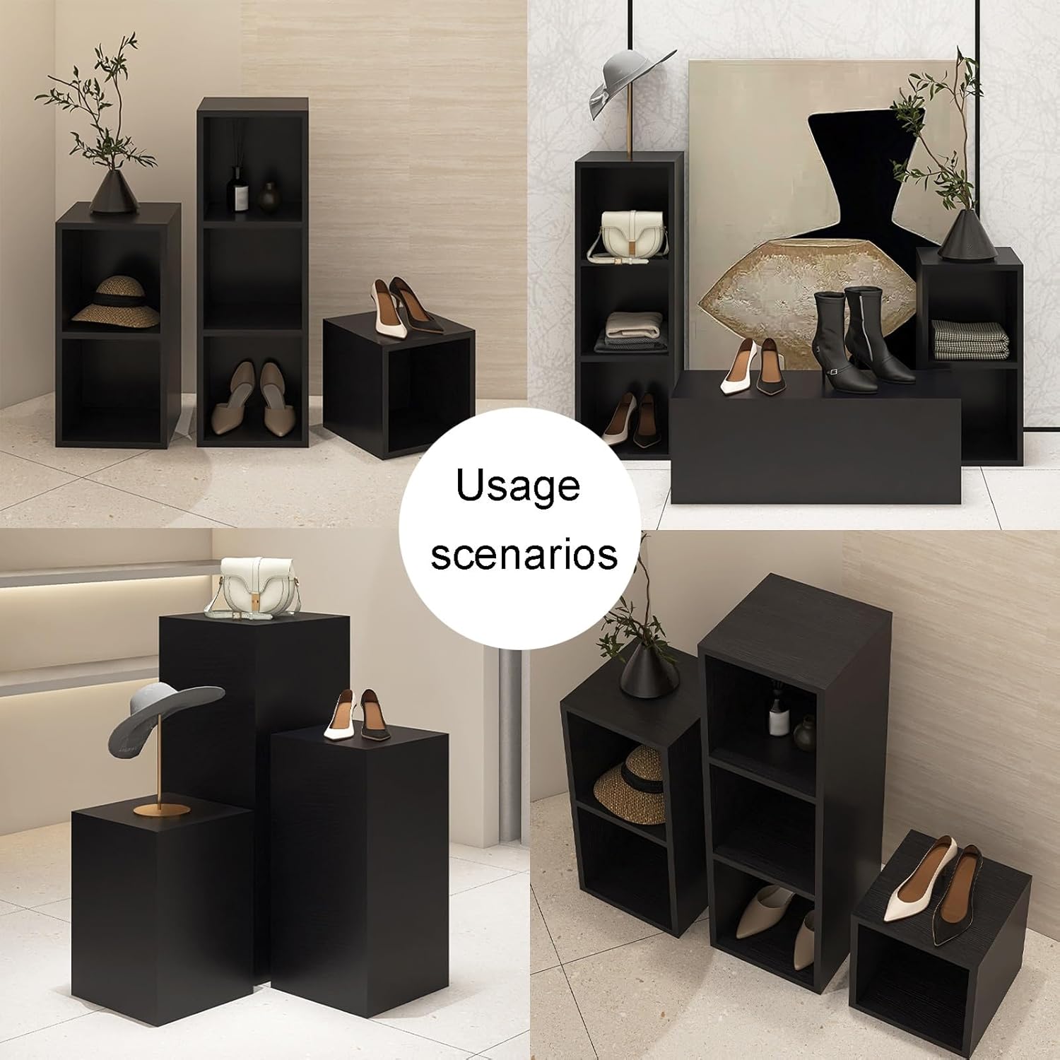 Black Square Wooden Display Pedestal Stand 30x30x90cm