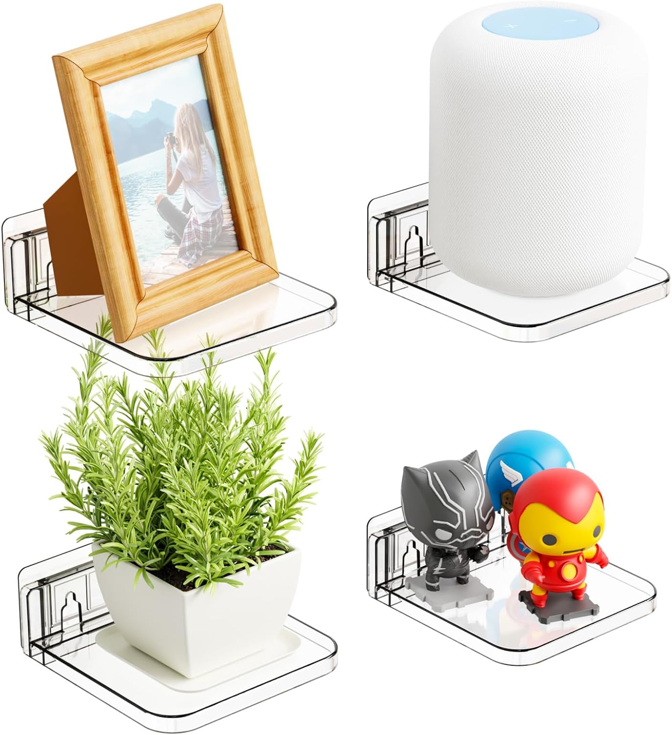 Yieach 5 Inch Mini Wall Shelf 4 Pack Clear Floating Display