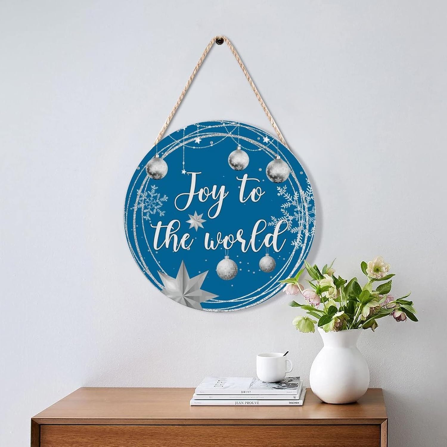 Christmas Gold Wreath Door Hanger 10x10in Wood Sign